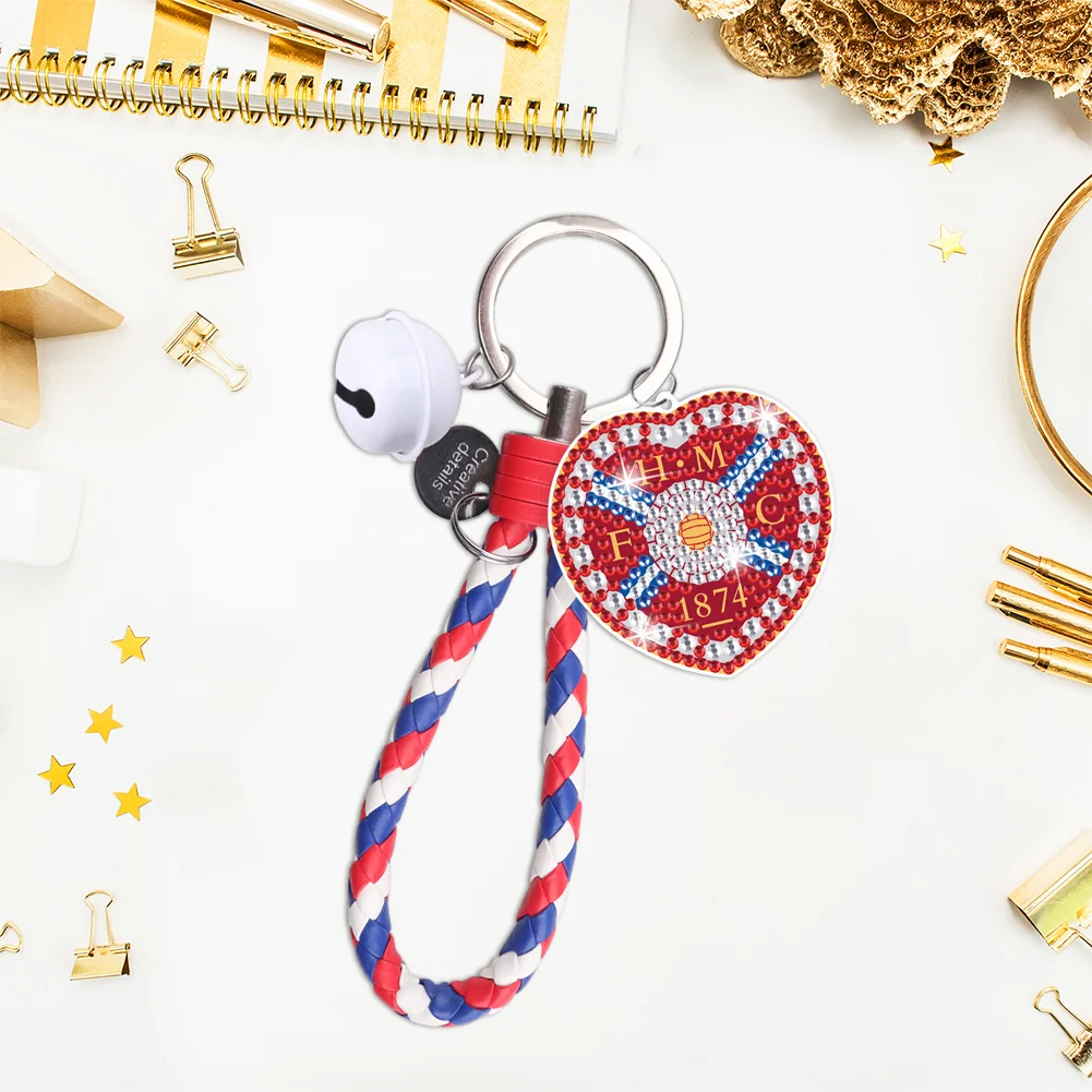 【Upgrade】DIY Heart of Midlothian F.C. Logo Double Sided Rhinestone Painting Keychain Pendant for Adult