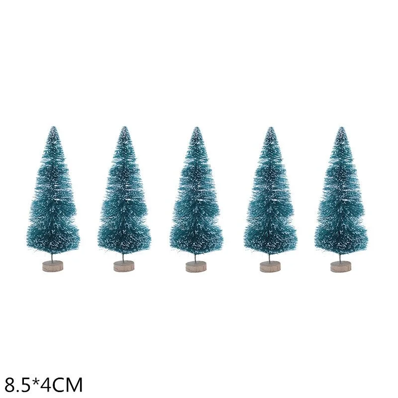 5Pcs 5-16cm Sisal Fiber Mini Christmas Tree Snow Frost Pine Tree DIY Craft Christmas Party Table Decoration Christmas Ornaments