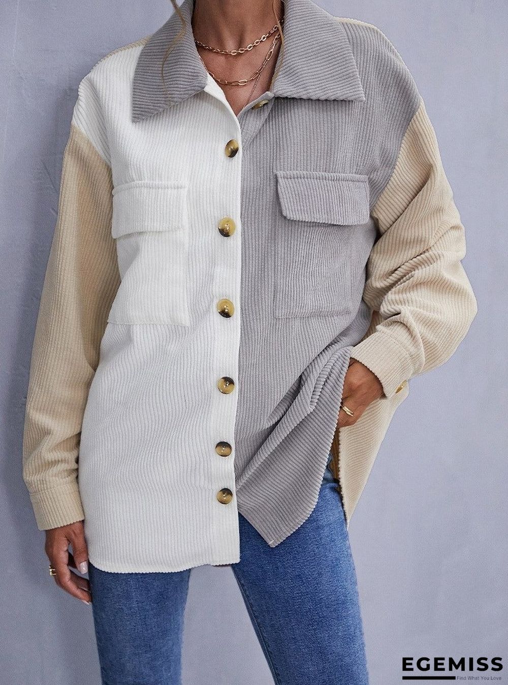 Fall/winter Corduroy Color Matching Single-breasted Jacket | EGEMISS