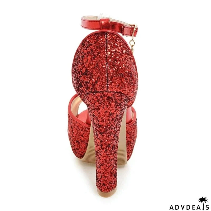 Peep Toe Sequined Fabric High Heels