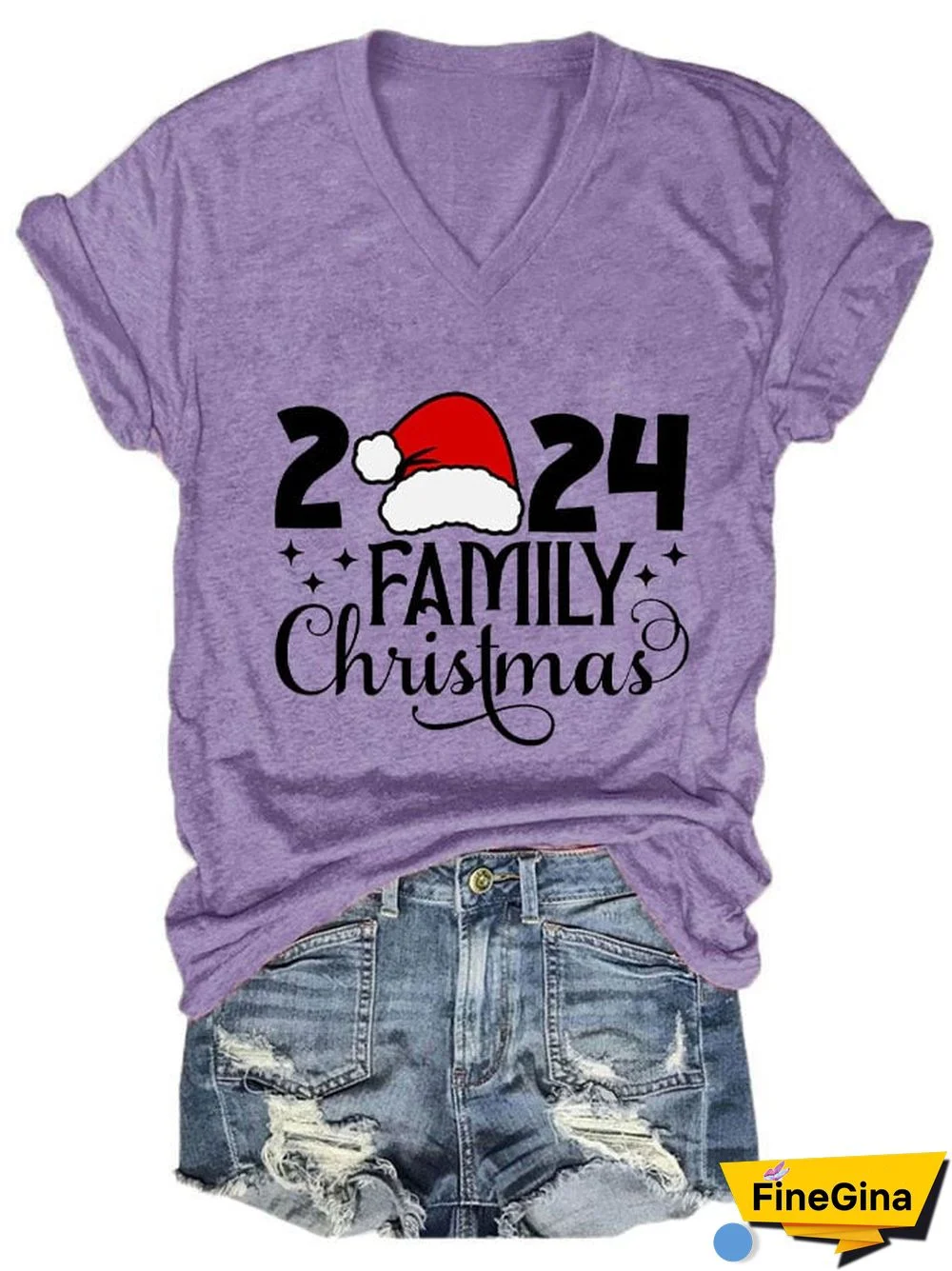 Women's 2024 Family Christmas V-Neck T-Shirt