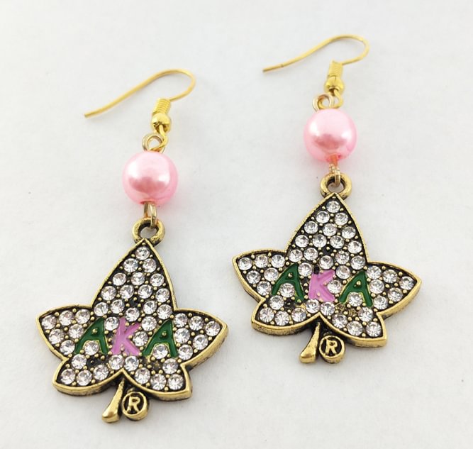 Customize New Trendy Metal Alloy Pink Green Diamond AKA Earrings Greek Costume Jewelry