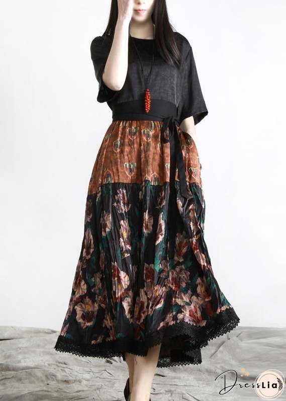 Unique Black Print Patchwork Vacation Summer Chiffon Dress