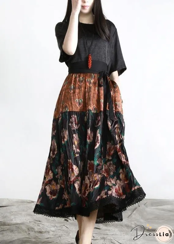 Unique Black Print Patchwork Vacation Summer Chiffon Dress