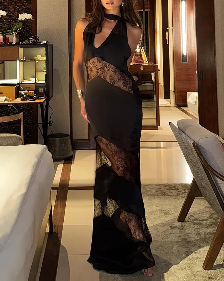 Sleeveless fabric patchwork solid color dress