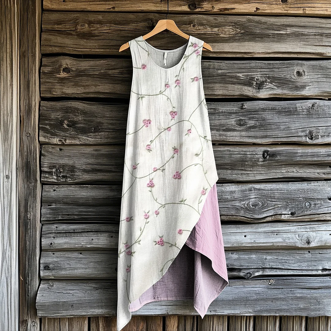 Women's Vintage Rose Embroidery Art Irregular Dress