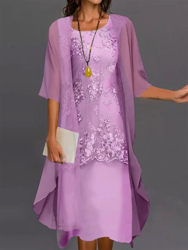 Elegant Lace Chiffon Dress Two-Piece Suit