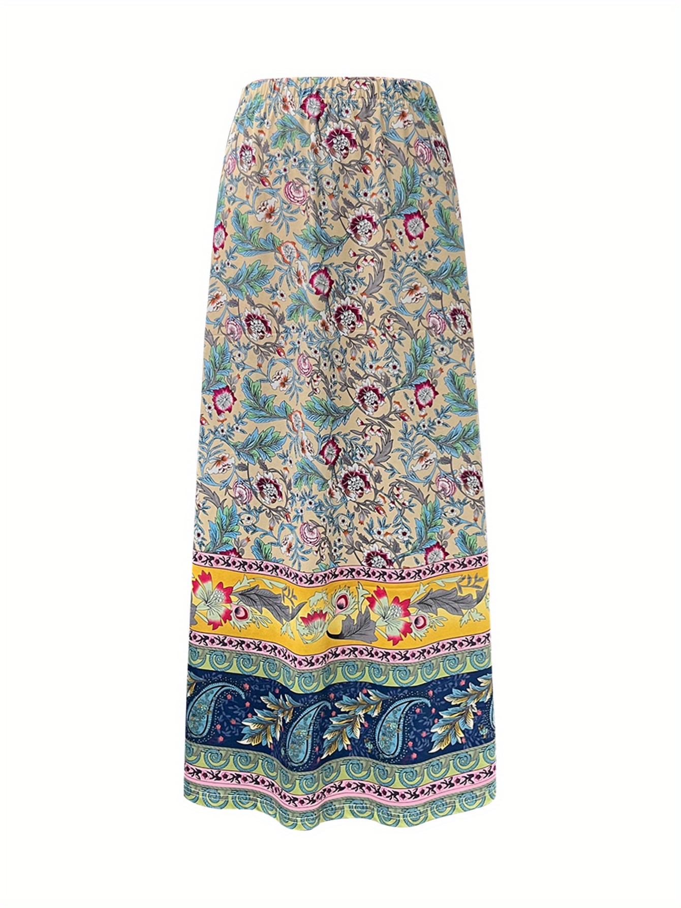Women's Vibrant Ethnic Style Floral Print Half-Length Skirt - Colorful, Flowy Design For Spring/Summer, Casual To Formal Wear, Casual Attire | Vibrant Skirt | Flowy Fabric | IFYHOME
