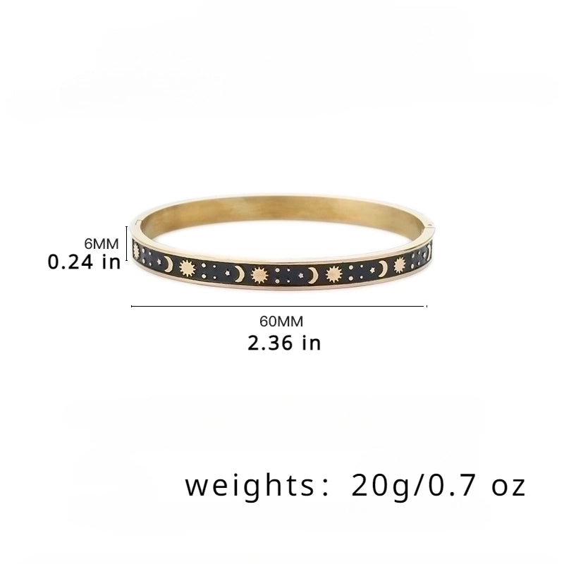 Stainless Steel 18K Gold Plated Rose Gold Plated Tropical Minimalist Roman Style Star Moon Bangle