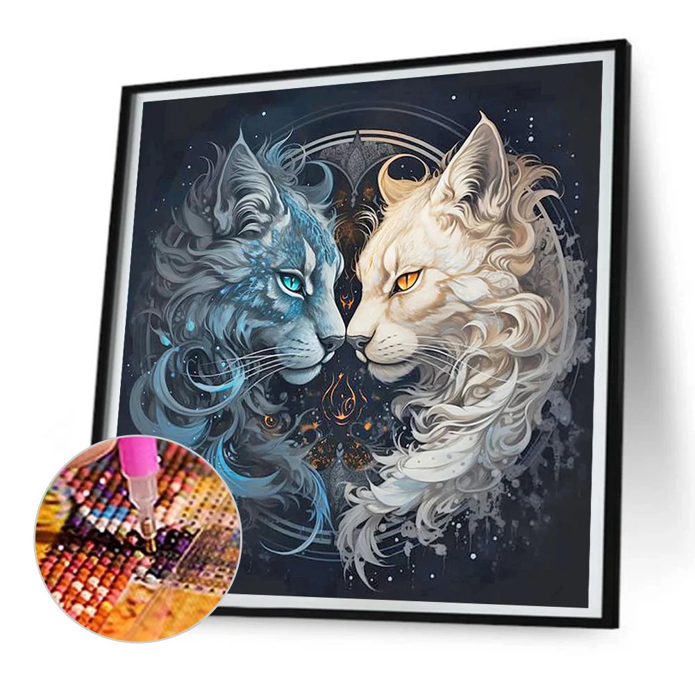 Diamond Painting - Full Round Drill - Yin Yang Cat(Canvas|30*30cm)