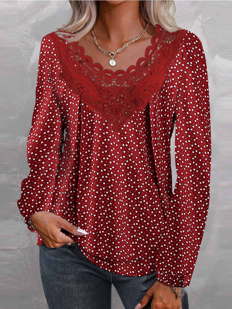 Women Long Sleeve V-neck Graphic Floral Printed Top