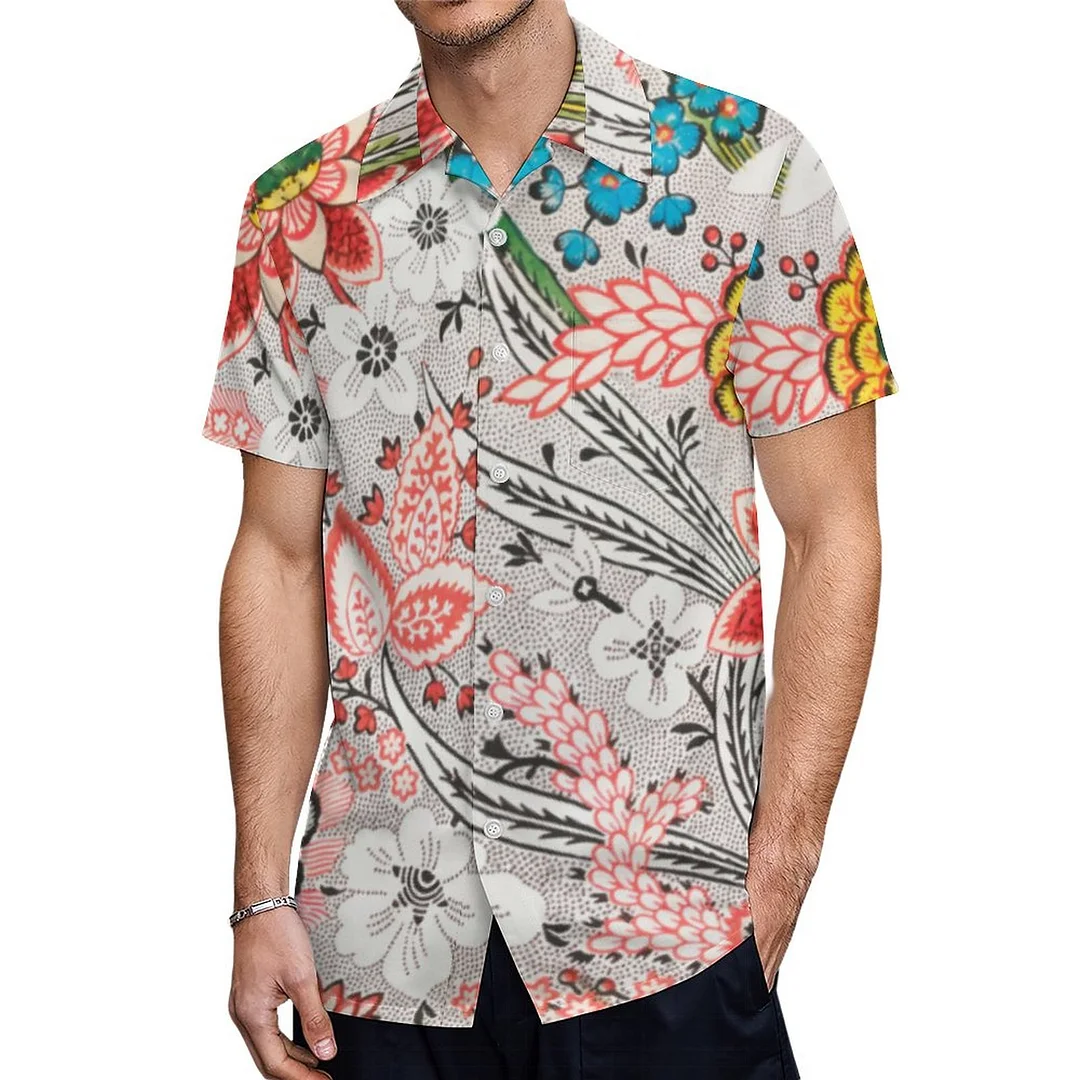 Short Sleeve Elegant Blooming Floral Hawaiian Shirt Mens Button Down Plus Size Tropical Hawaii Beach Shirts