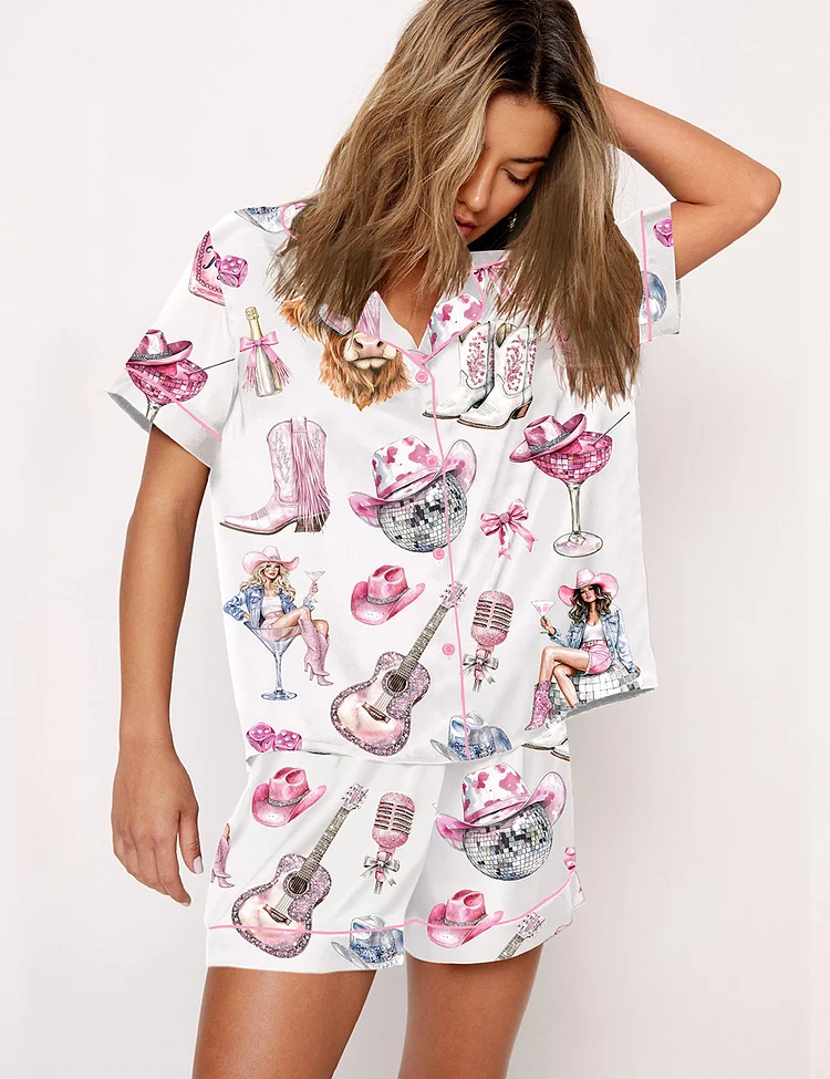 Women's Western Cowgirl Highland Cow Pajama Set