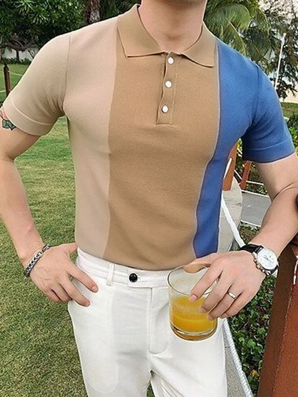 Aonga - Mens Color Block Patchwork Casual Golf Shirt K