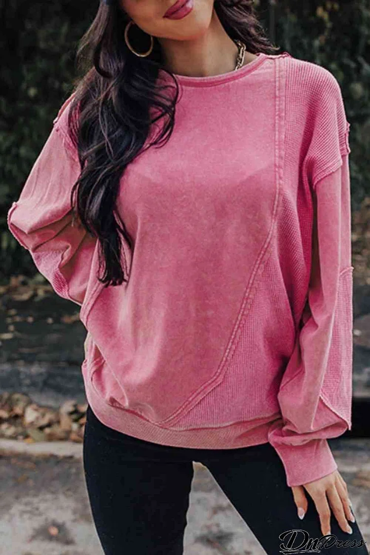 Exposed Seam Round Neck Long Sleeve Sweatshirt