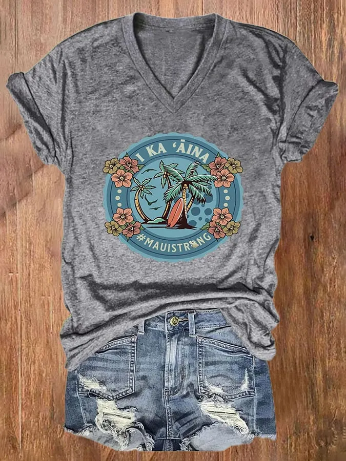 Women's Casual I K 'Aina Maui Strong Print Short Sleeve T-Shirt