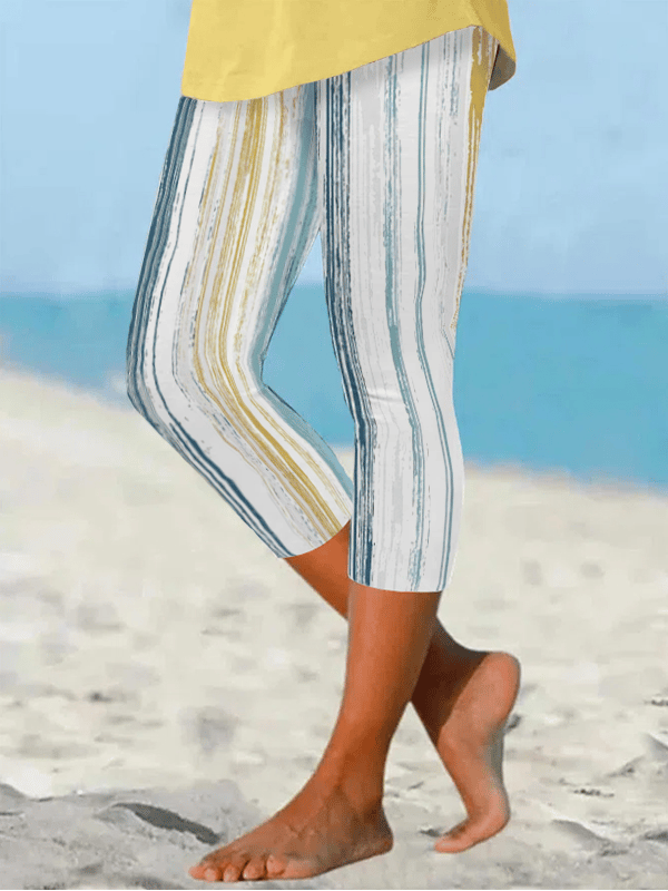 Women's Spring Summer Striped Printed Leggings socialshop