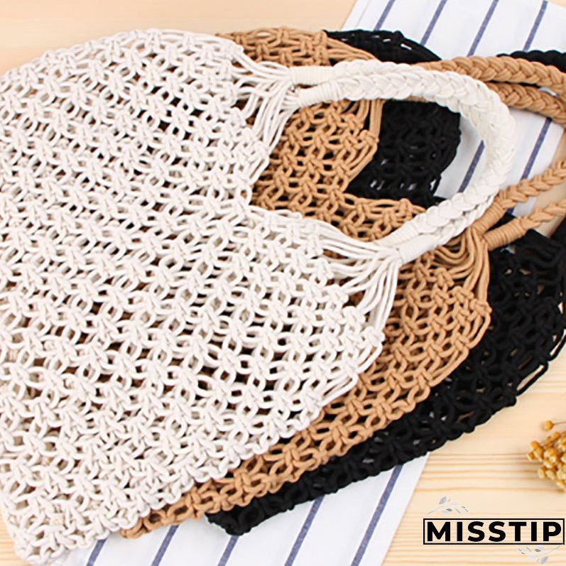 Paziye Shoulder Woven Bag Handbag Handmade Cotton Rope Net Bag Beach Bag