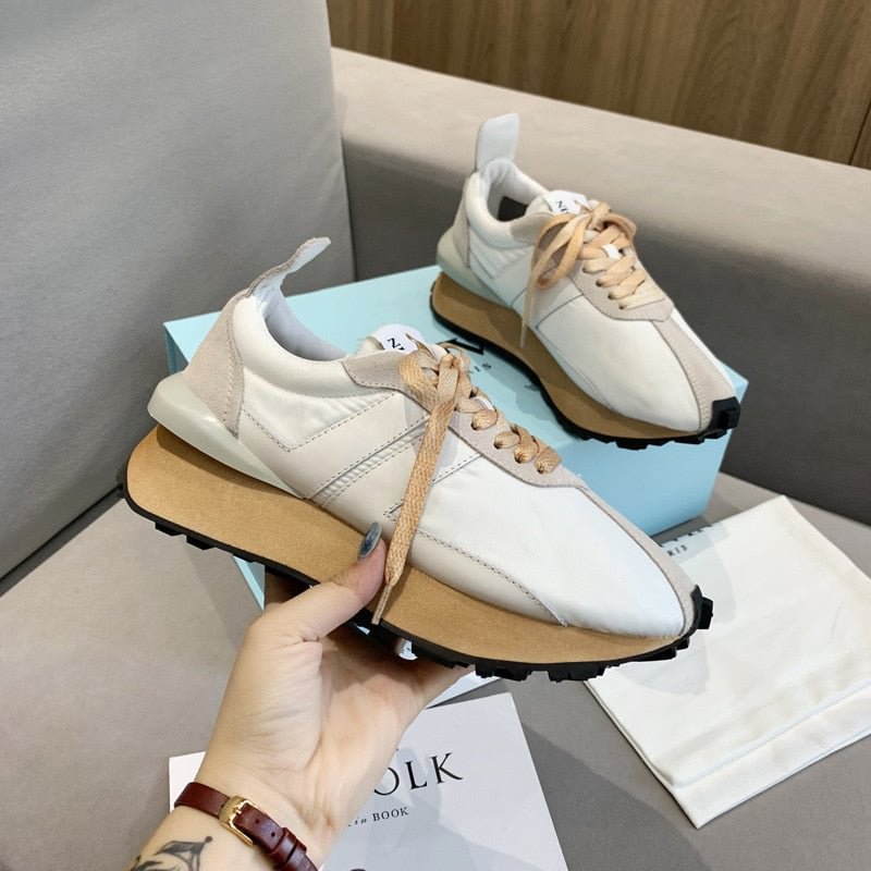 New Platform Casual Running Shoes Women Flat Mixed Color Lace Up Patchwork Sneakers Outdoor Walk Tennis Shoes Zapatillas Mujer