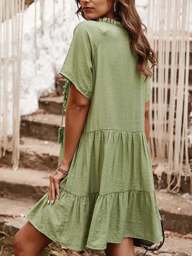 Women's Short Sleeve V-neck Lace Patchwork Mini Dress