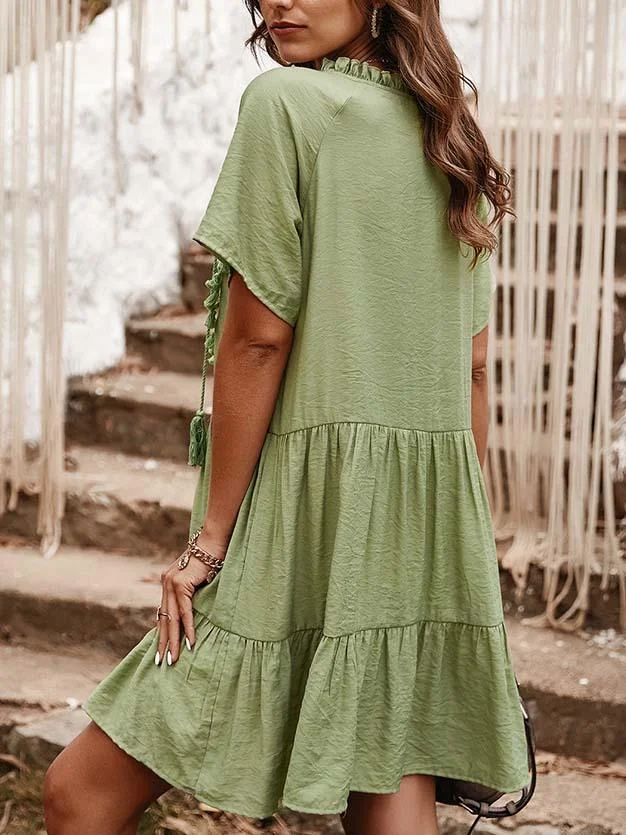 Women's Short Sleeve V-neck Lace Patchwork Mini Dress