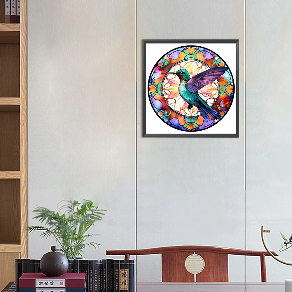 Diamond Painting - Full Round - Stained Glass Hummingbird(30*30cm)-965698.02