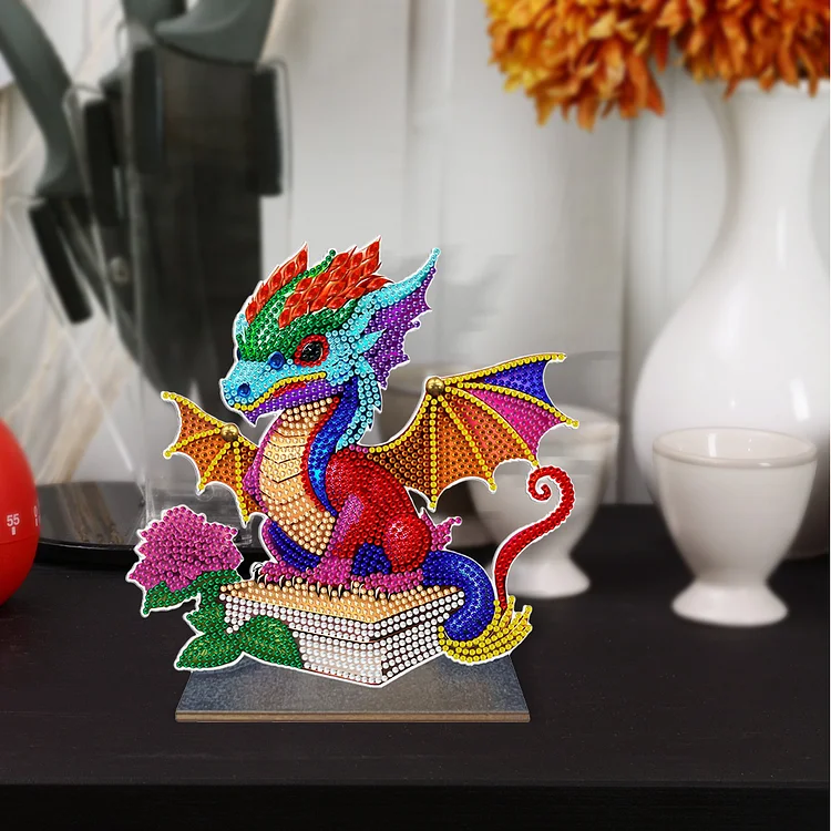 Wooden Desktop Diamond Painting Ornament Diamond Art Table Decor(Baby  Dragon #7)