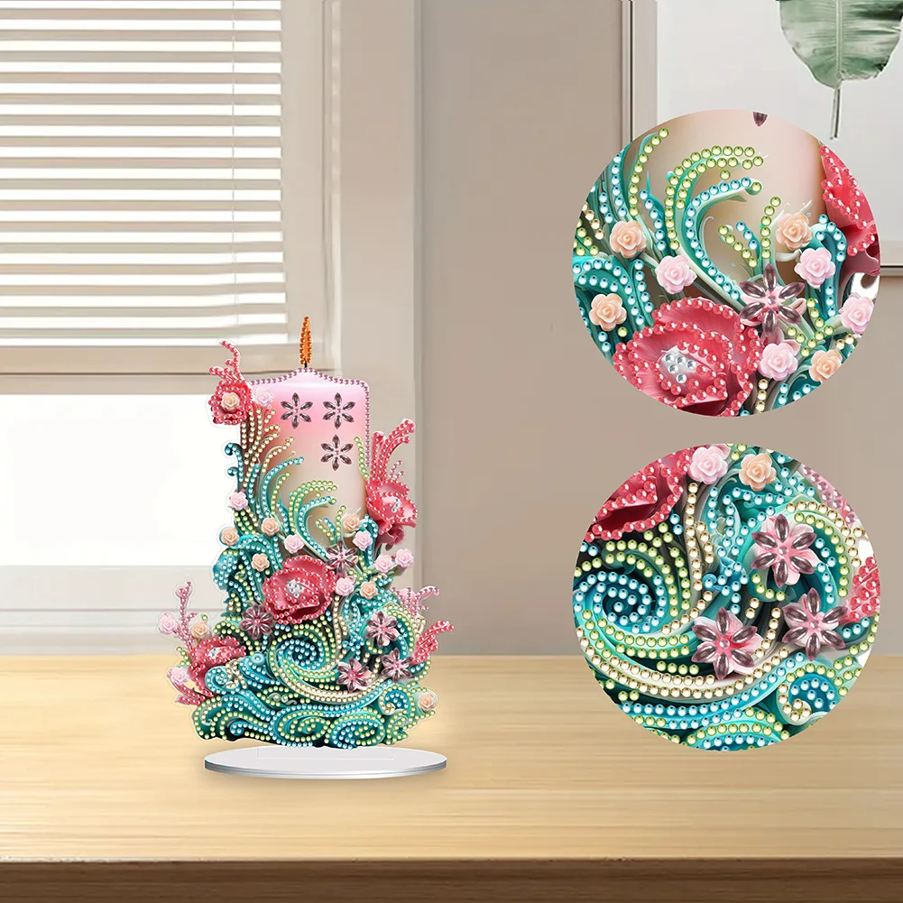 DIY Flowers Candle Acrylic Diamond Painting Tabletop Ornaments Kit for Office Desktop Decor