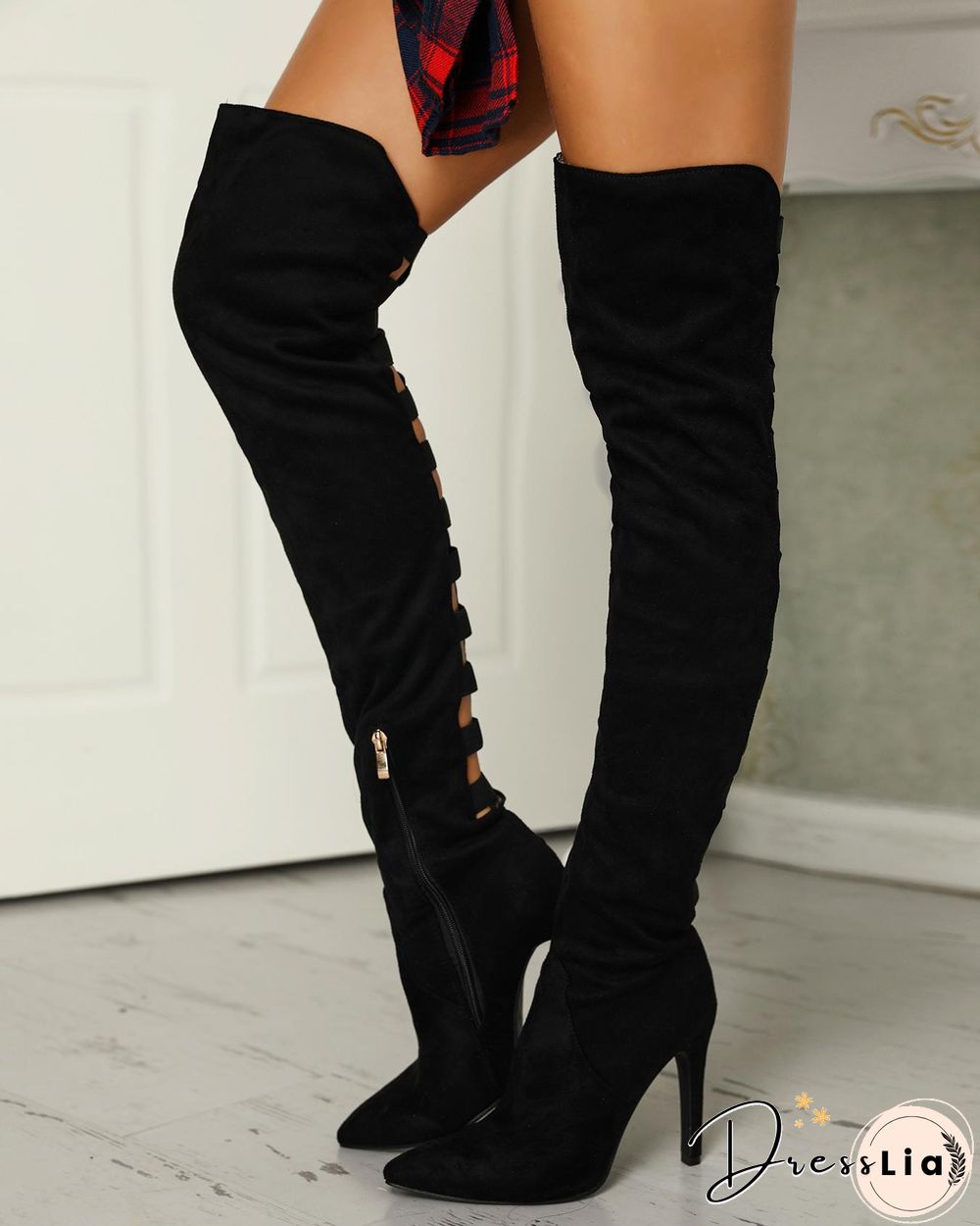 Back Ladder Cutout Knee-high Stiletto Boots