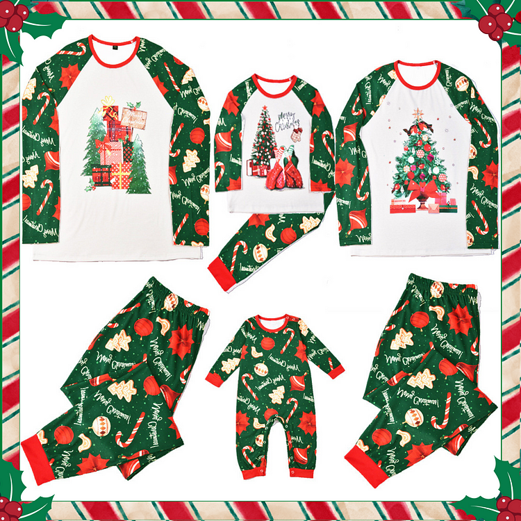 Christmas Tree and Gifts Print Xmas Holiday Matching Pajamas Sets