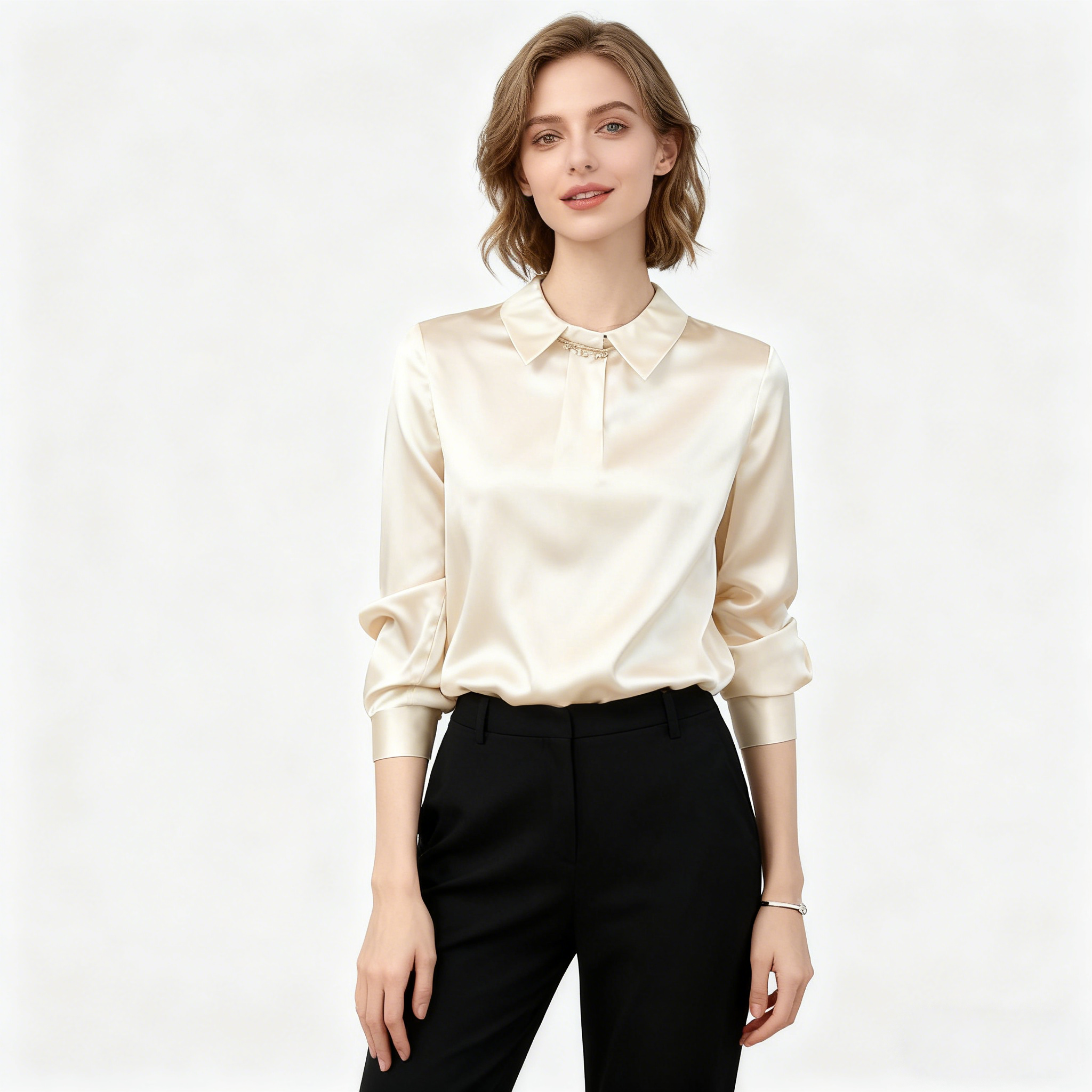 Elegant Solid Color Silk Shirt for Women REAL SILK LIFE