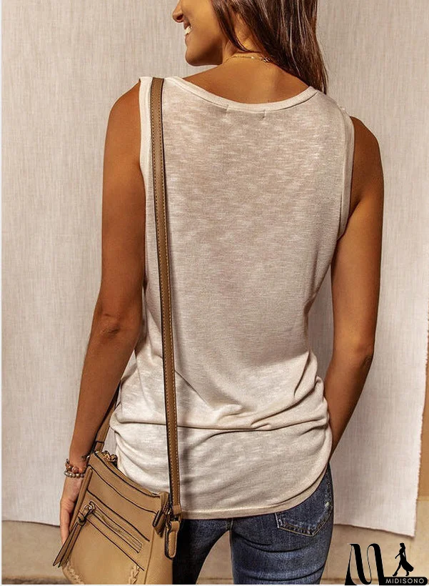MidiSono - Casual Loose Solid Color Sleeveless Vest Tops