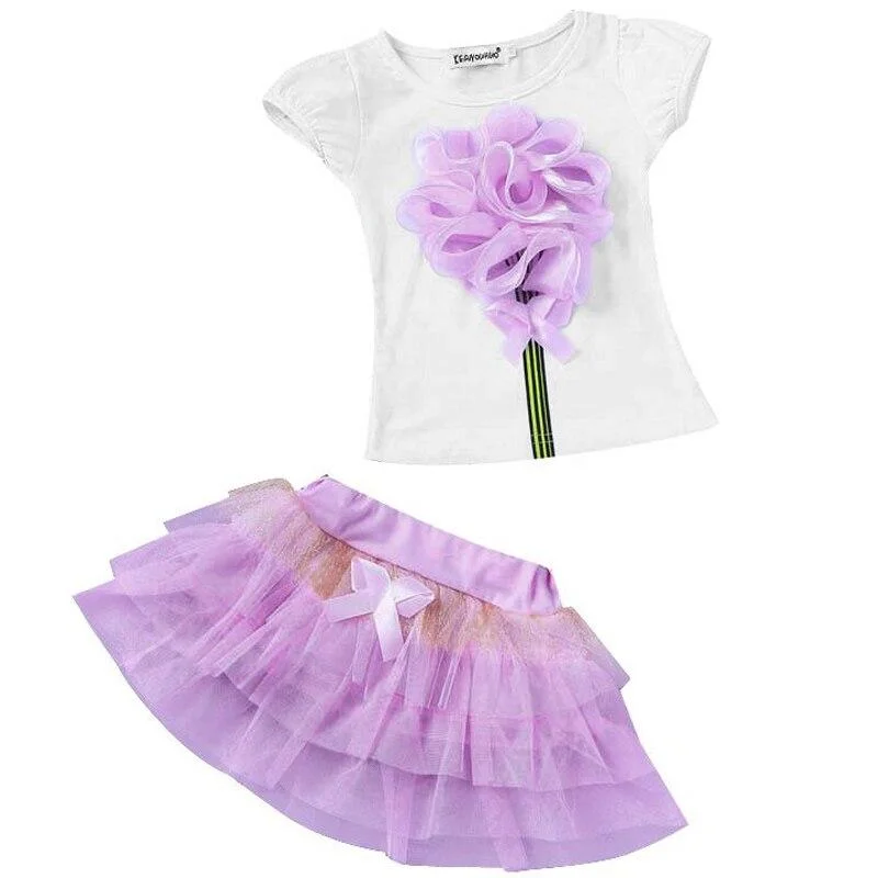 Summer Toddler Girls Cute Sets Costumes For Kids T-Shirt Tutu Skirt 2pcs Sport Suit Children Clothing Outfit 3 4 5 6 7 8 Year