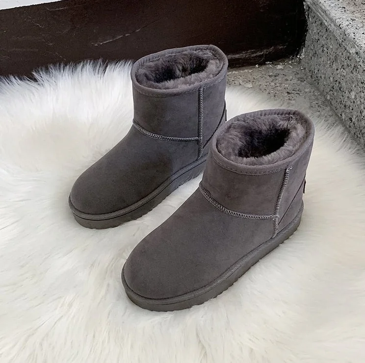 2021 New Winter Plus Velvet PU Waterproof Mid-Tube Snow Boots Thickened Warm Women's Boots 35-40 Flat-Heeled Cotton Shoes