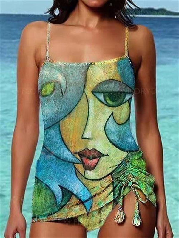 Women Graphic Sleeveless Square Collar One Piece Swimwear