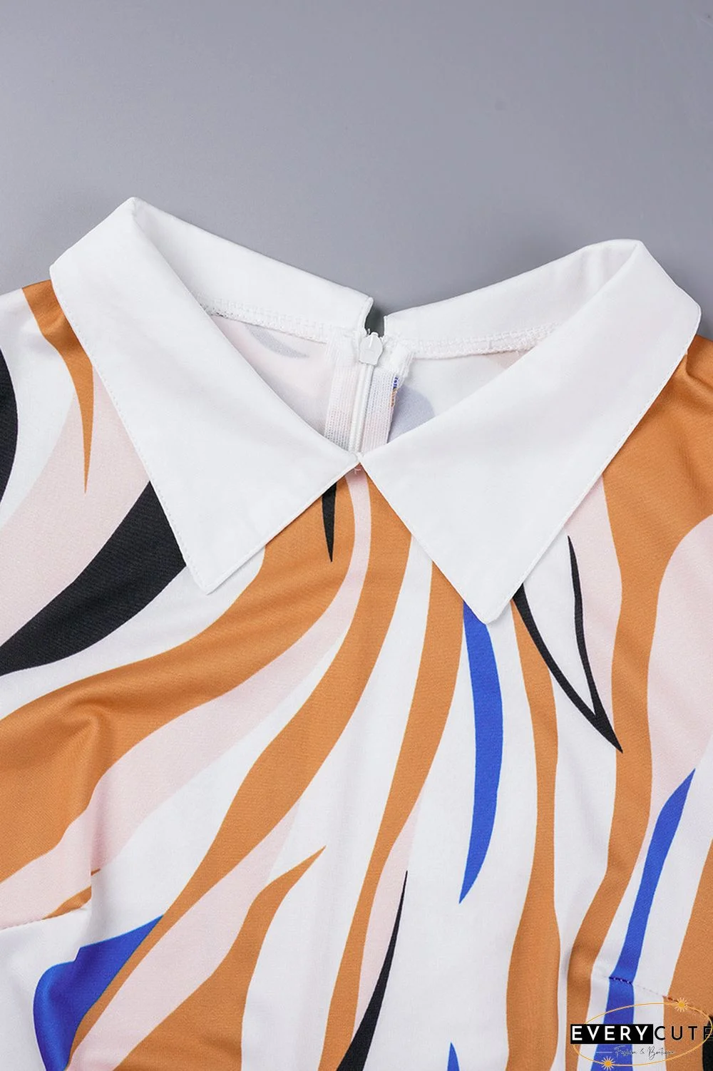 Multicolor Casual Print Patchwork Turndown Collar Short Sleeve Dress