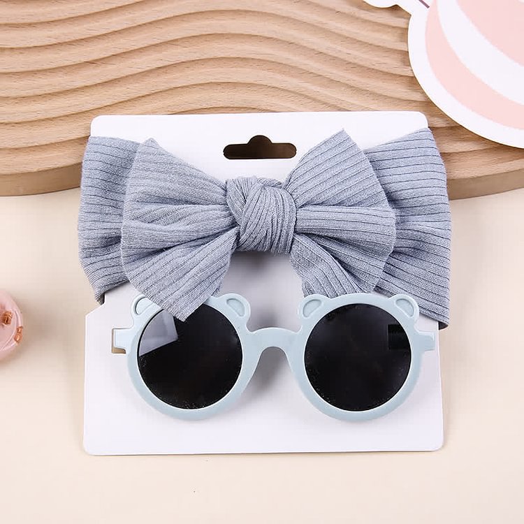 Baby Solid Color Sunglasses Bowknot Headband Set
