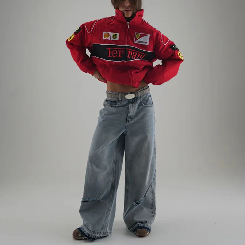 Unisex Racing Style Street Fashion Loose Racing Casual Print Jacket