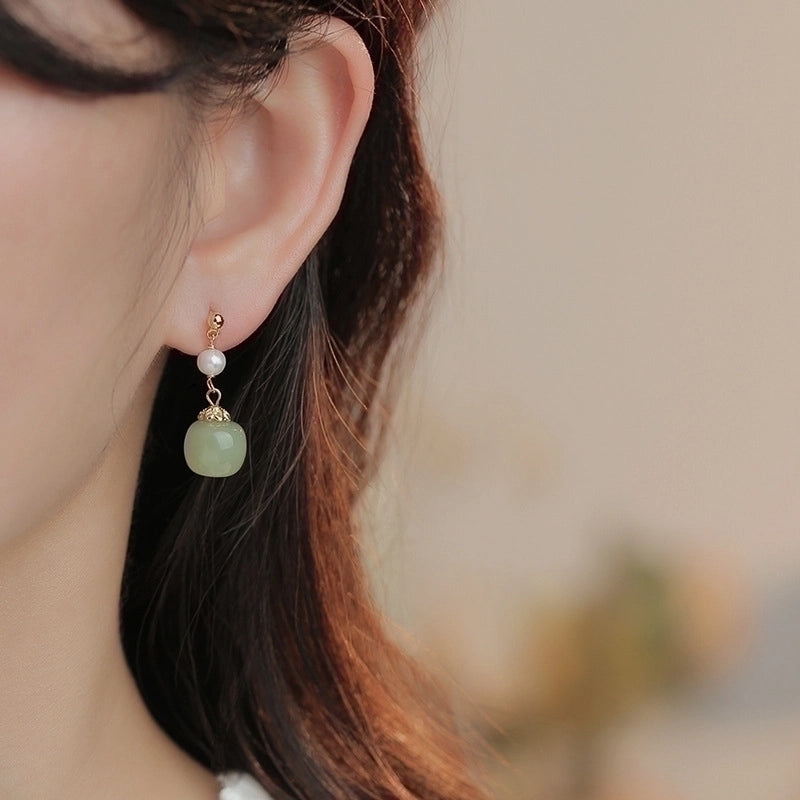 1 Pair Retro Geometric Natural Stone Drop Earrings