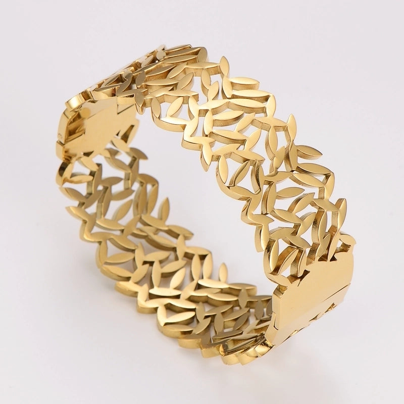 Retro Minimalist Leaf 304 Stainless Steel 18K Gold Plated Stainless Steel Bracelets In Bulk