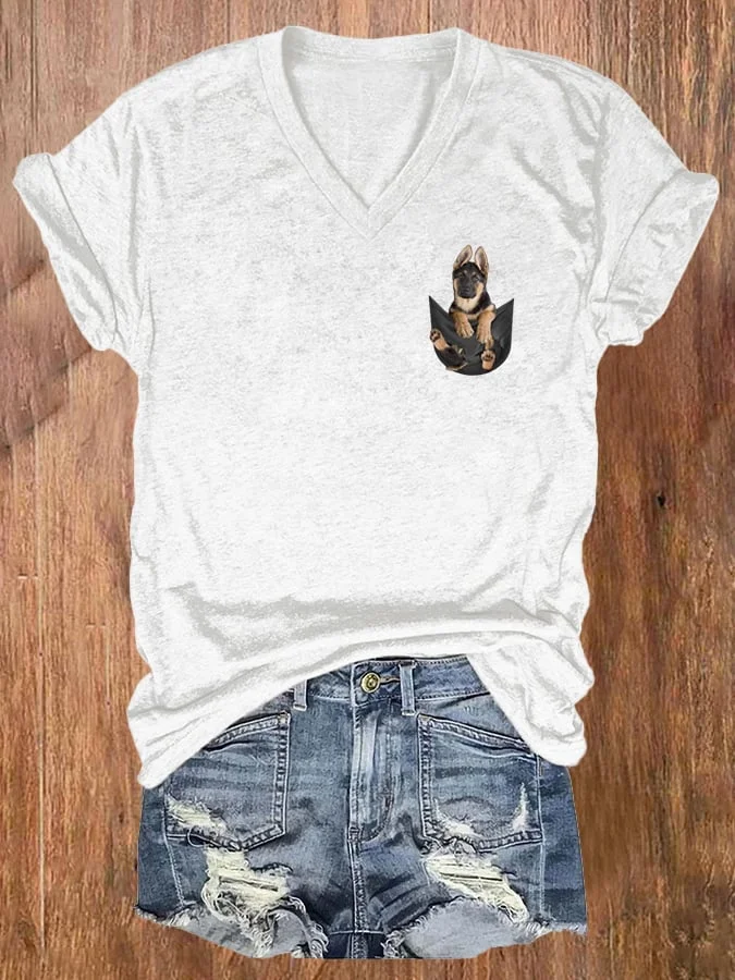 Women's Dog In Pocket Casual T-Shirt