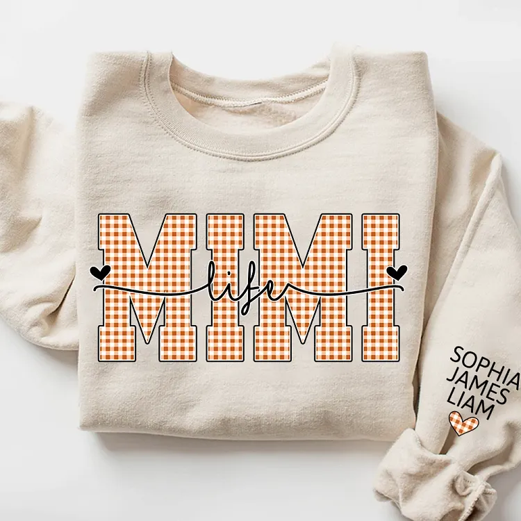Mimi Life Personalized Sweatshirt with Grandchildren Names, Custom Plaid Mimi Shirt, Cute Family Gift for Grandma Mimi