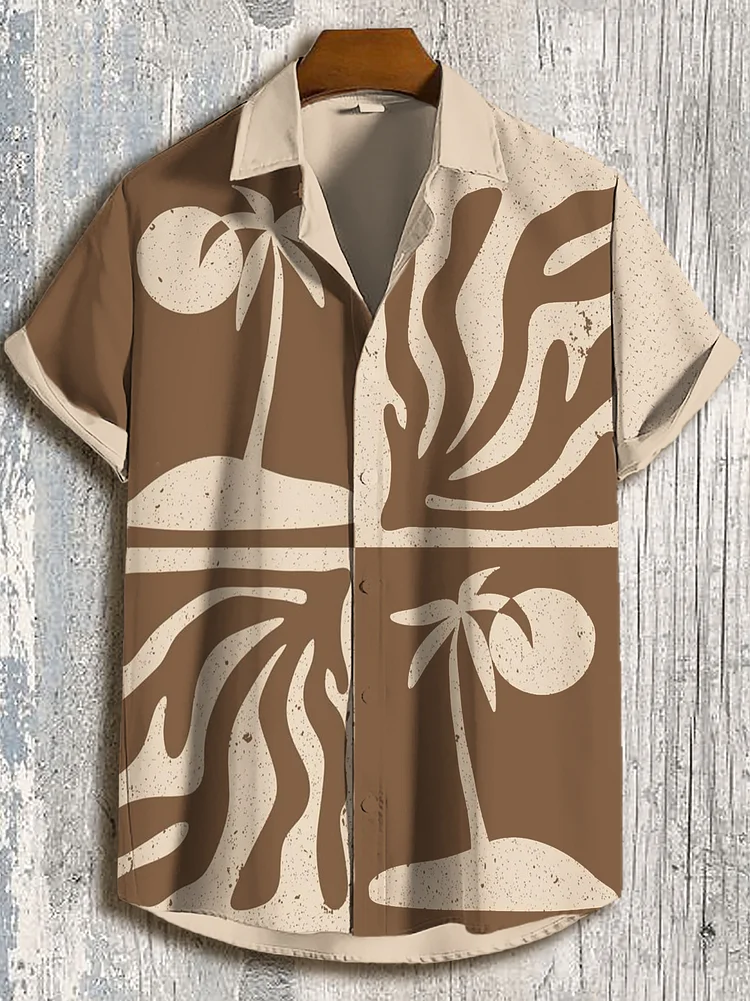 Men's Coconut Tree and Coral Abstract Painting Print Shirt