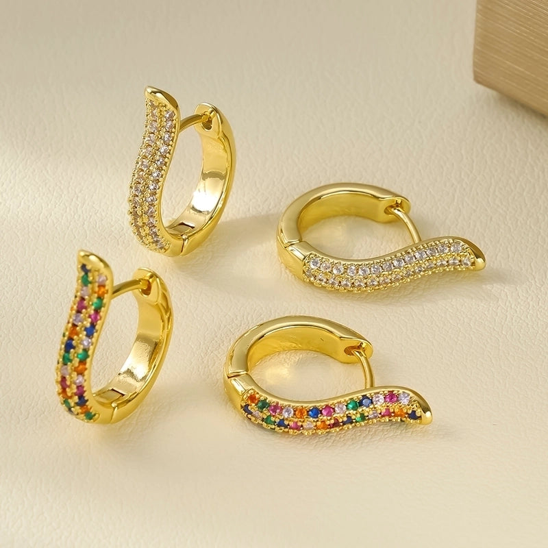 1 Pair Elegant Minimalist U Shape Round Inlay Copper Zircon 18K Gold Plated Earrings