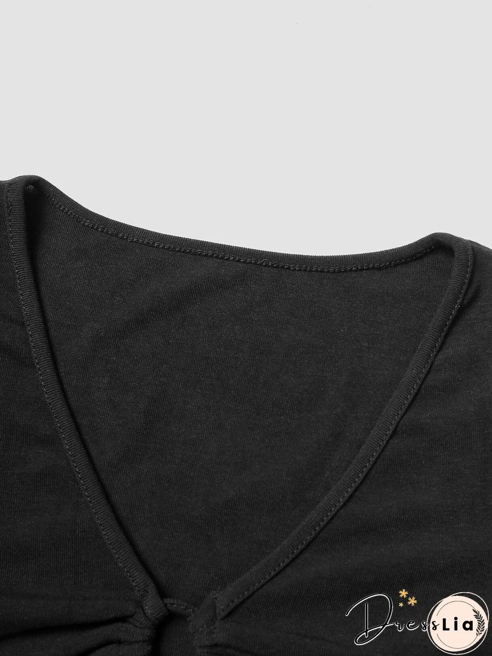 Solid Hollow Tie Short Sleeve V-neck Crop Top