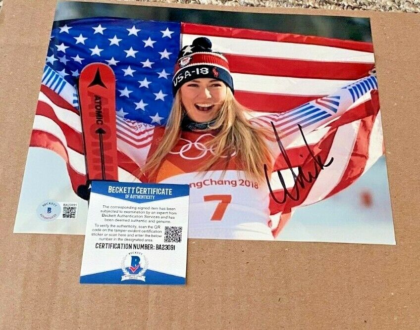 MIKAELA SHIFFRIN AUTOGRAPHED OLYMPIC SKING 8X10 Photo Poster painting BECKETT CERTIFIED BAS #4