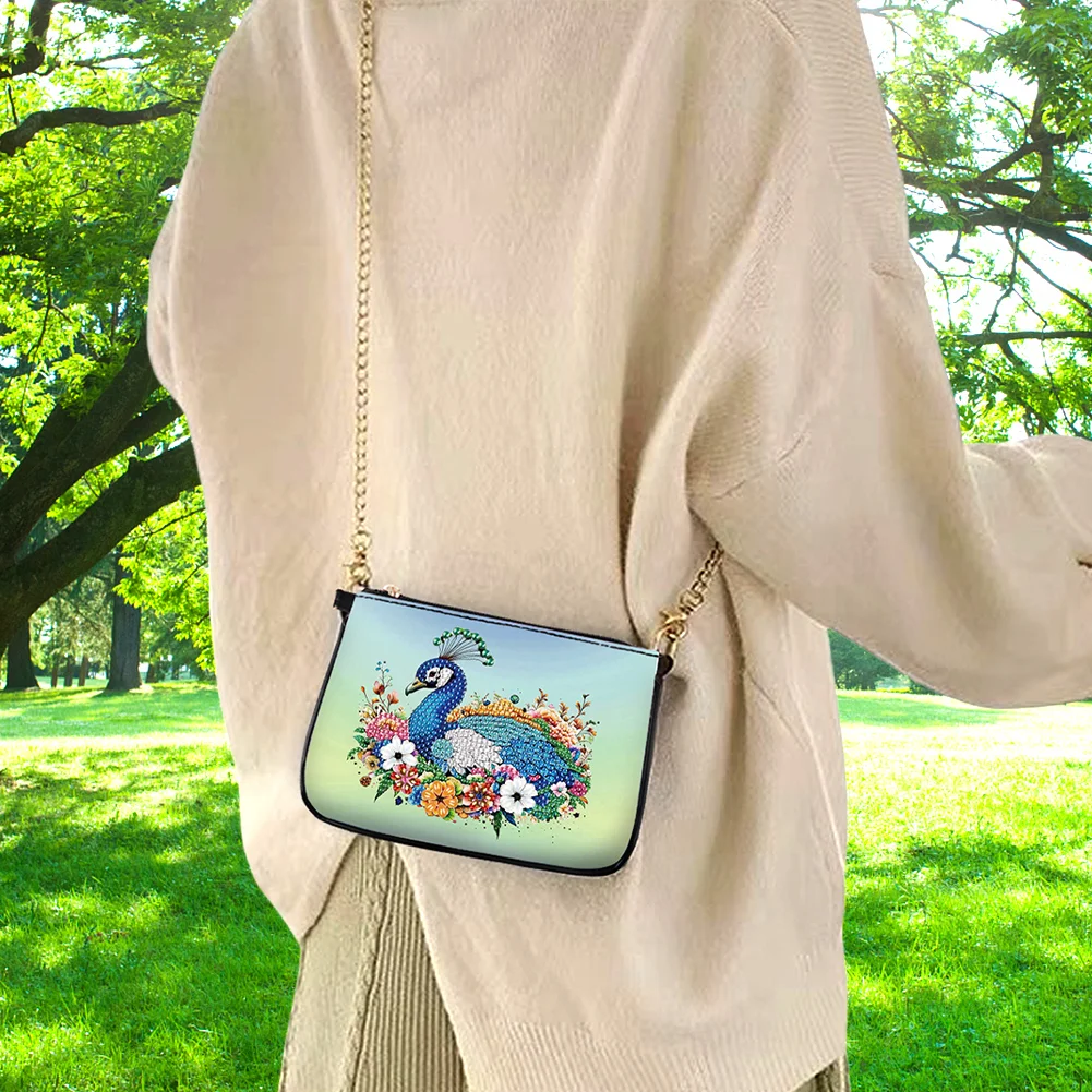 Flower Peacock Diamond Painting Coin Chain Purse 5D Diamond Handmade Chain Bag