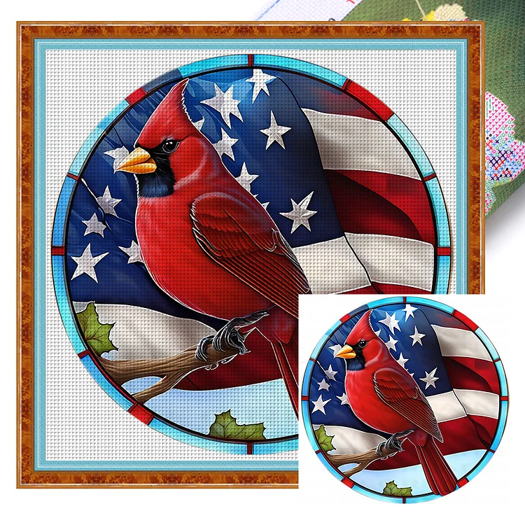 American Flag - Cardinal - Printed Cross Stitch 11CT 40*40CM