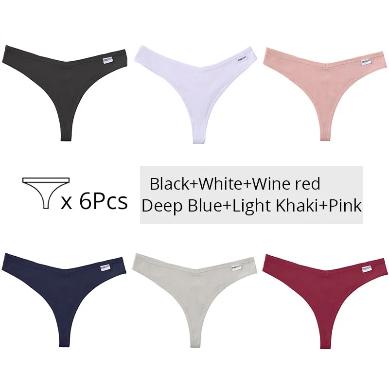 FINETOO Trendy Letter Thongs Cotton G-string Underwear M-XL Girls Bikini Underpants Comfortable Thong Panties 6Pcs Female Panty