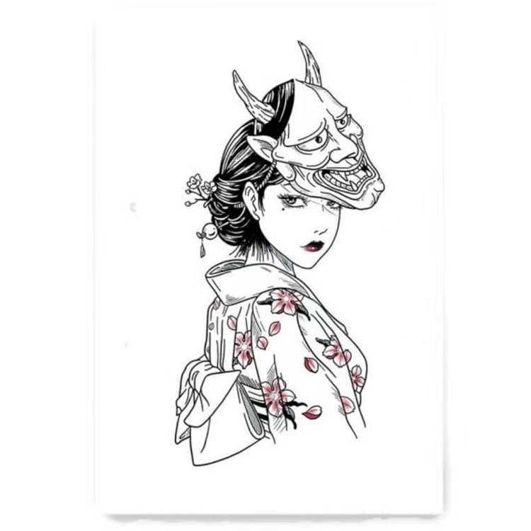 Beautiful Lady With Mask Temporary Tattoo Stickers For Women Arm Leg Body Art Fake Tattos Party Flash Decals Tatoos